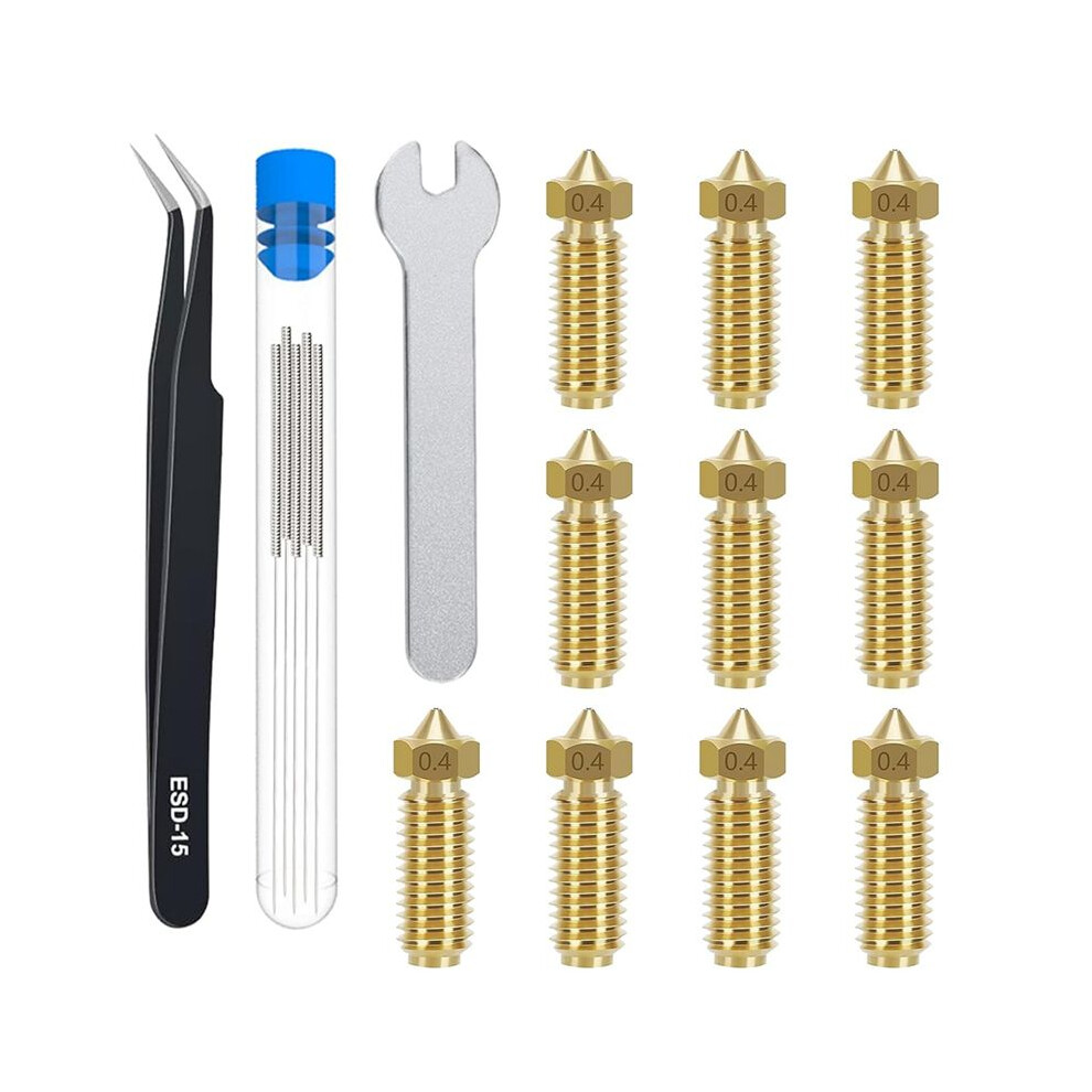 10Pcs 0.4Mm Brass Volcano Nozzles For Kobra3, Extruder Hotend Nozzle Kit With Cleaning Needle, Tweezers & Wrench 6032267687568
