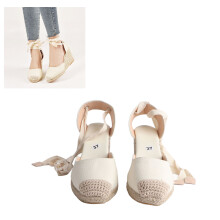Sandali casual con zeppa beige per donna, cinturino alla caviglia e chiusura chiusa, taglia 37