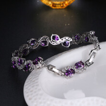 Tennis Bracelet with Round Cut CZ, White Gold Plated Elegant Zircon Design for Women, Stylish and Durable Simulated Amethyst Jewelry, Infinity Design