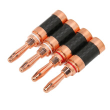 4pcs Brass Gold Plated Banana Plugs with Black Carbon Fiber Shell for 5mm Speaker Wires