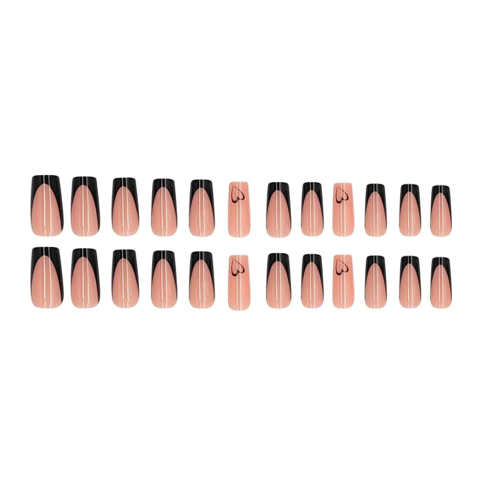 Black 24 Pcs False Nails,French Press On Nails Pattern, Long Coffin Ballerina False Nails, French Arcylic Press On Fake Nails, Full Coverage