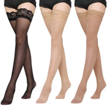 Women's Thigh High Sheer Stockings, Lace Top Tights with Silicone Band Stay-Up Fit, Soft Touch Breathable Stretchy Fabric Stockings for Parties and