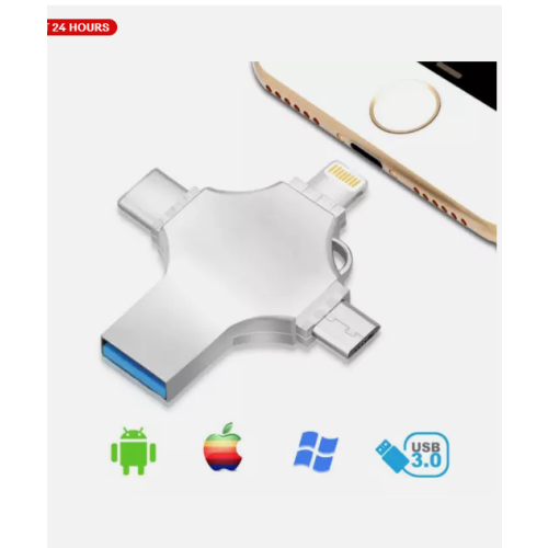 Pen drive USB de alta velocidade para iPhone, Samsung, Android e PC, com 4 interfaces em 1 e configuração de um clique. 2