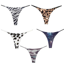 Sexiga trosor för kvinnor, trosor med låg midja, damthongs, leopardmönstrade trosor, dubbla lager stringtrosor, bomullstringtrosor, 5-pack