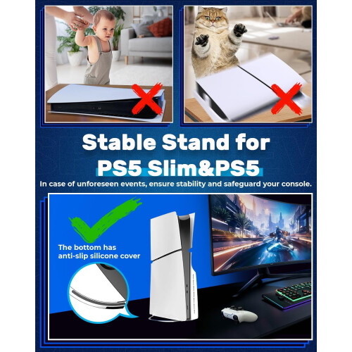 Supporto verticale per PS5 Slim, base antiscivolo per accessori PlayStation 5, supporto stabile per console con cuscinetto antiscivolo e viti, 2