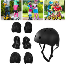 Kinder-Sicherheitshelm und Knieschoner-Elbogenpolster-Set, atmungsaktiv, schwarz