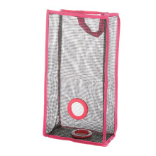 Plastic tashouder met ophangsysteem, transparante boodschappentasdispenser van ademend gaas, duurzame en lichtgewicht organizer voor keuken en huis.