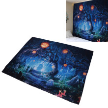 Halloween Grusel-Kirchhof Kürbis-Laternen-Hintergrund 200x150cm Polyester-Wandbehang