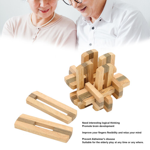 Wooden Interlocking Brain Teaser Puzzle Lock for Elderly, Double Color 2