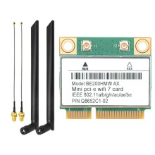 Carte WiFi 7 PCI-E WiFi BE200 BE200HMW 8774 Mbps 2,4 G/5 G/6 GHz pour Adaptateur Réseau 5.4 802.11BE Antenne Externe