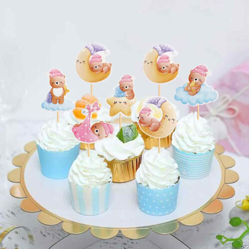 Διακοσμήσεις για τούρτα baby shower με διακοσμητικά για cupcakes σε σχήμα αρκούδας, μη 1