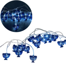 Menorah String Lights With Energy Efficient Design, Waterproof LED Lights for Synagogue Home Use, Battery Operated Blue Illuminated Decor for Window