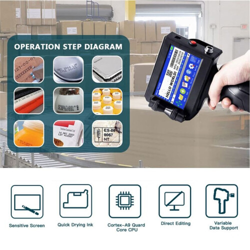 Handheld Inkjet Printer, for QRCode Barcode Production Date  Logo Batch Number Print  Metal Wood US Plug