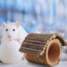 Wooden Hamster Tunnel with Roof, Applewood Hideout for Small Pets