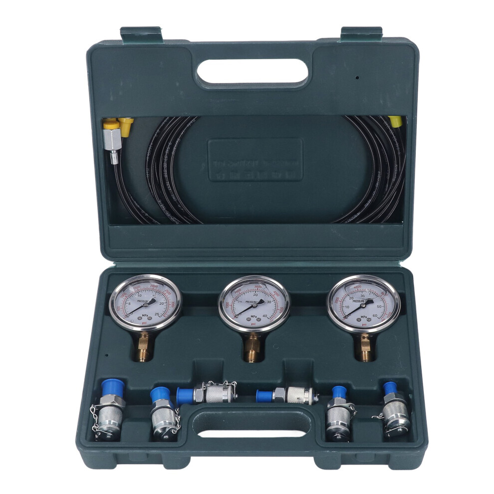 Durable Pressure Test Gauges Set With Interchangeable Couplings, Hydraulic Pressure Test Kit For Heavy Equipment With Portable Toolbox 9159805545993