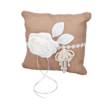 Elegant Burlap Lace Wedding Ring Pillow, Decorative Satin Ribbon Pillow For Bride And Groom's Rings, Perfect For Wedding Ceremony