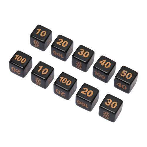 Set di 10 dadi in plastica nera a 6 facce per gioco e apprendimento