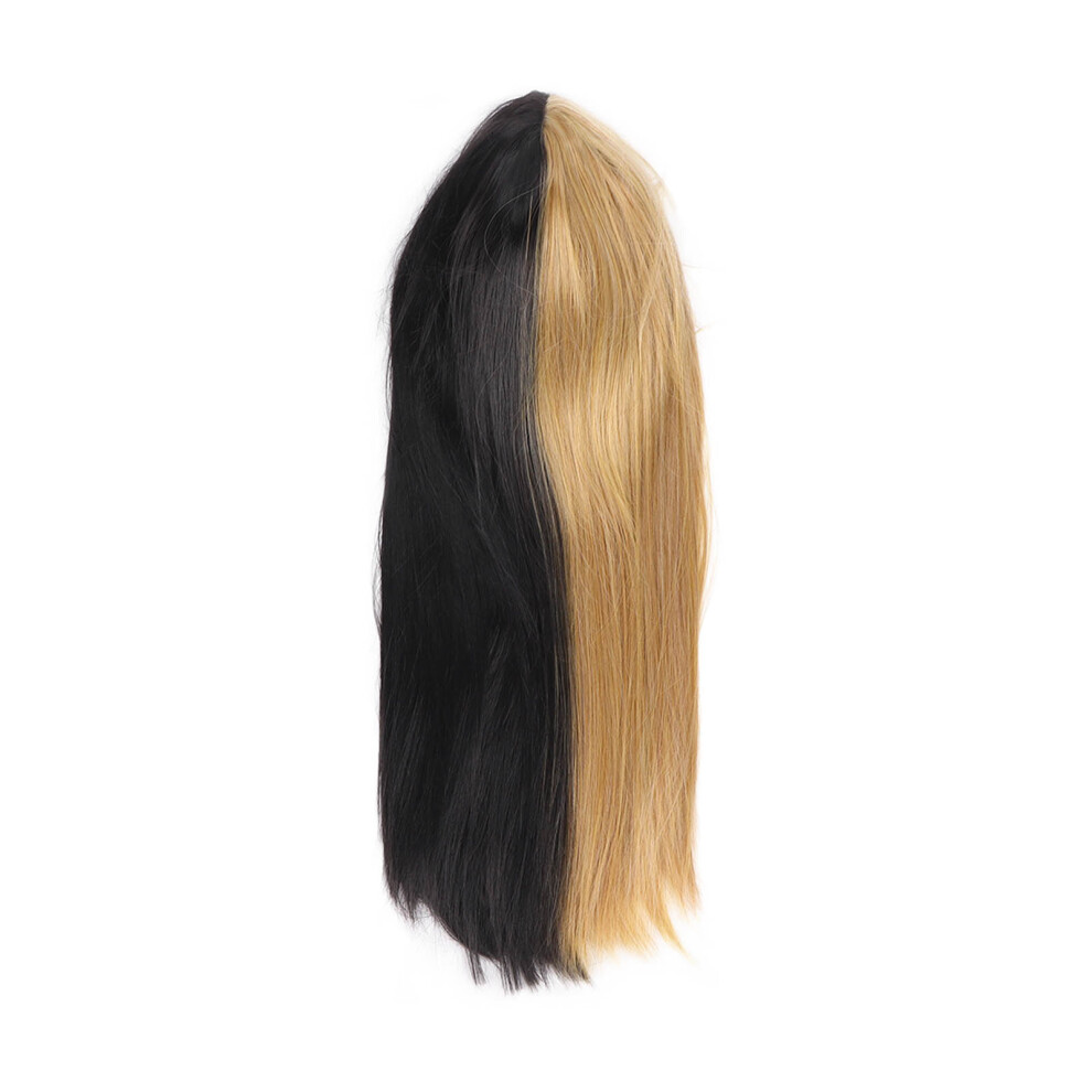 Glueless Wig For Women Halloween Costume Cosplay Wig With Bangs Black And Flaxen Long Straight High Temperature Synthetic Hair Easy To Wear
