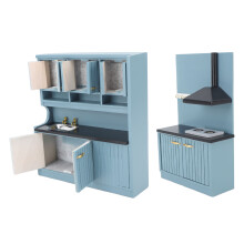 Kit di mobili da cucina per bambole in legno fatto a mano, colore blu scuro, scala 1:12, australiano