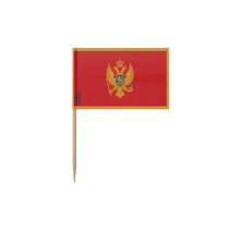 Prikkers Vlag van Montenegro - 6.5 cm - 100 stuks - Plastic kleefmiddel - Bamboestok - Pixelforma