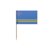 Palitos de Dente Bandeira de Aruba - 6.5 cm - 100 peças - Plástico adesivo - Cabo em bambu - Pixelforma