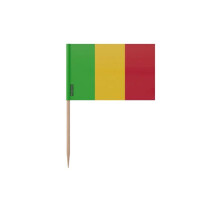 Palitos de dente Bandeira do Mali - 6.5 cm - 100 peças - Plástico adesivo - Bastão de bambu - Pixelforma