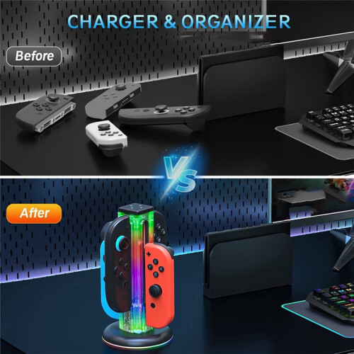Universal 4 in 1 Charging Dock JYS-NS2318 for / 2 with 5 LED Dazzling Lights and Fingerprint Touch Function 2