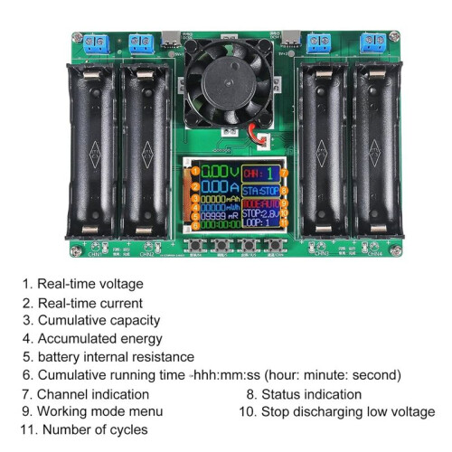 4 Channel 18650 Lithium Battery Capacity Tester Module MAh MWh Digital Battery Power Detector Module Tester Type-C 2