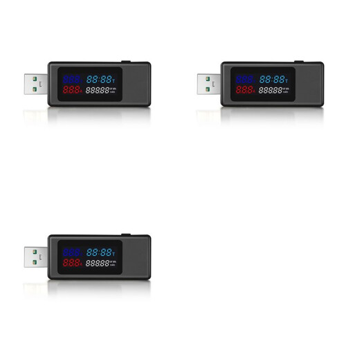3X 6 in 1 USB Tester DC4-30V IPS Display Digital Voltage Power Timing Capacity Meter Detector for Current, Voltage,Black
