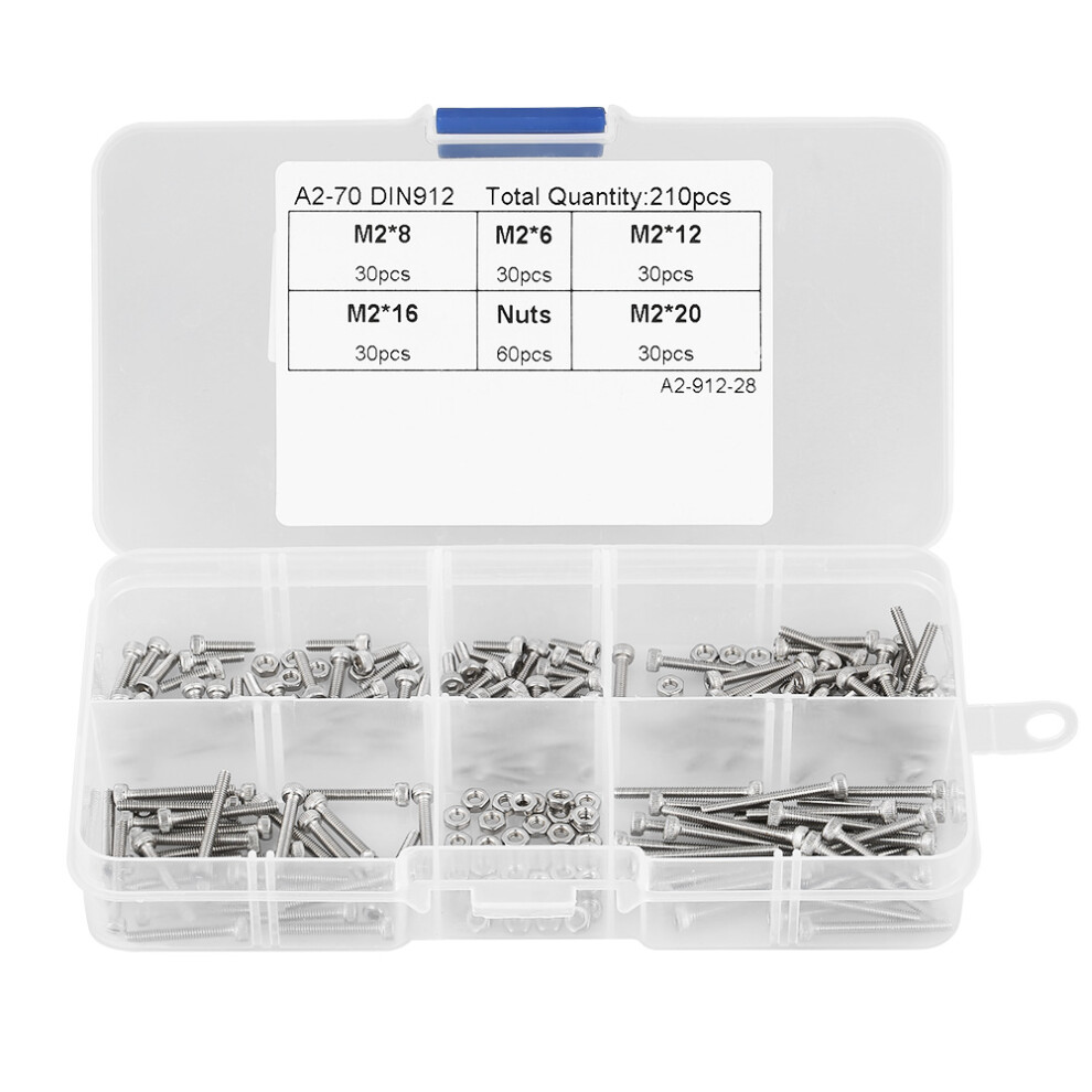Hex Socket Screw Assortment Kit, Stainless Steel M2 Cup Head Bolts With Nuts Set, Corrosion-Resistant Fasteners For Machinery And Electronics, 9358999770055