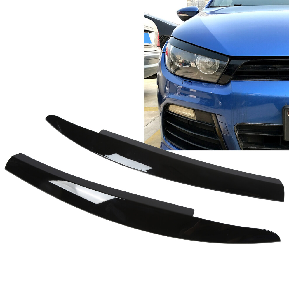 2Pcs Glossy Abs Front Headlight Eyebrow Eyelid Trim For Car Black 9301376241266