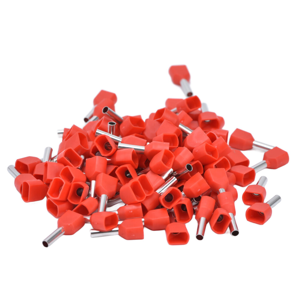 100Pcs Copper Insulated Ferrules Terminal 2X18awg Red 8Mm 8711376263099