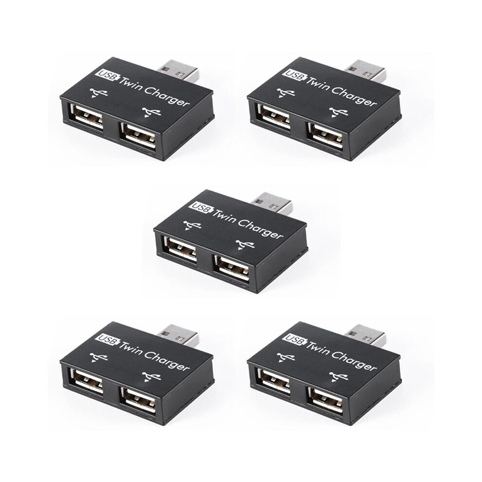 5X Usb 2.0 Male To Twin Female Charger Dual 2 Port Usb 5V Charging Splitter Hub Adapter Converter Connector Black 6032468770601