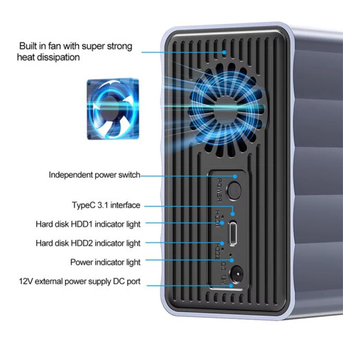 Dual Bay HDD/SSD Case 2.5/3.5 Inch External Hard Drive Enclosure with  Function for PC 42TB EU Plug 1