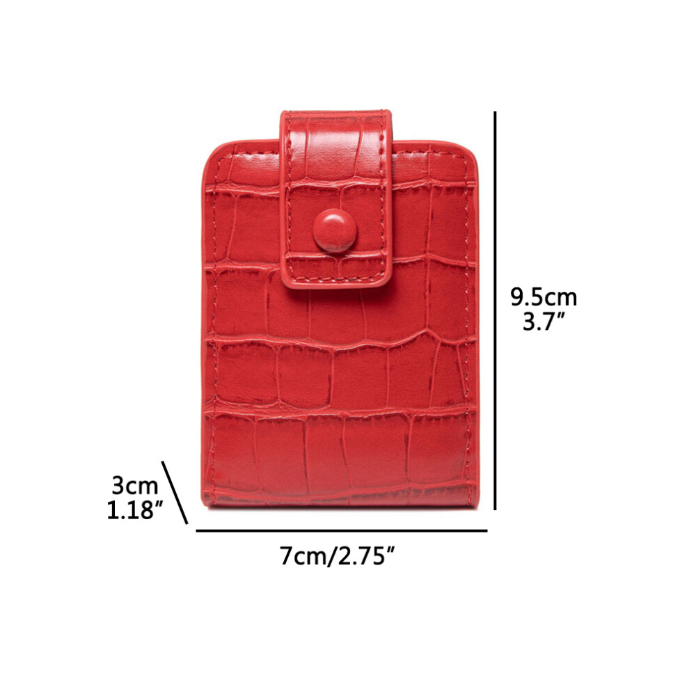 Red/Black Pu Leather Lipstick Holder With Mirror Organizer For 3 Lipsticks
