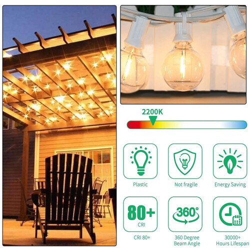 3Pcs G40 Led Replacement Light Bulbs, E12 Screw Base Shatterproof LED Globe Bulbs for Solar String Lights Warm White 2