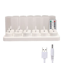 Flamlösa Ljus med Fjärrkontrolltimer och Laddningsbas, 12 St USB Uppladdningsbart Batteri LED Värmeljus Ljus