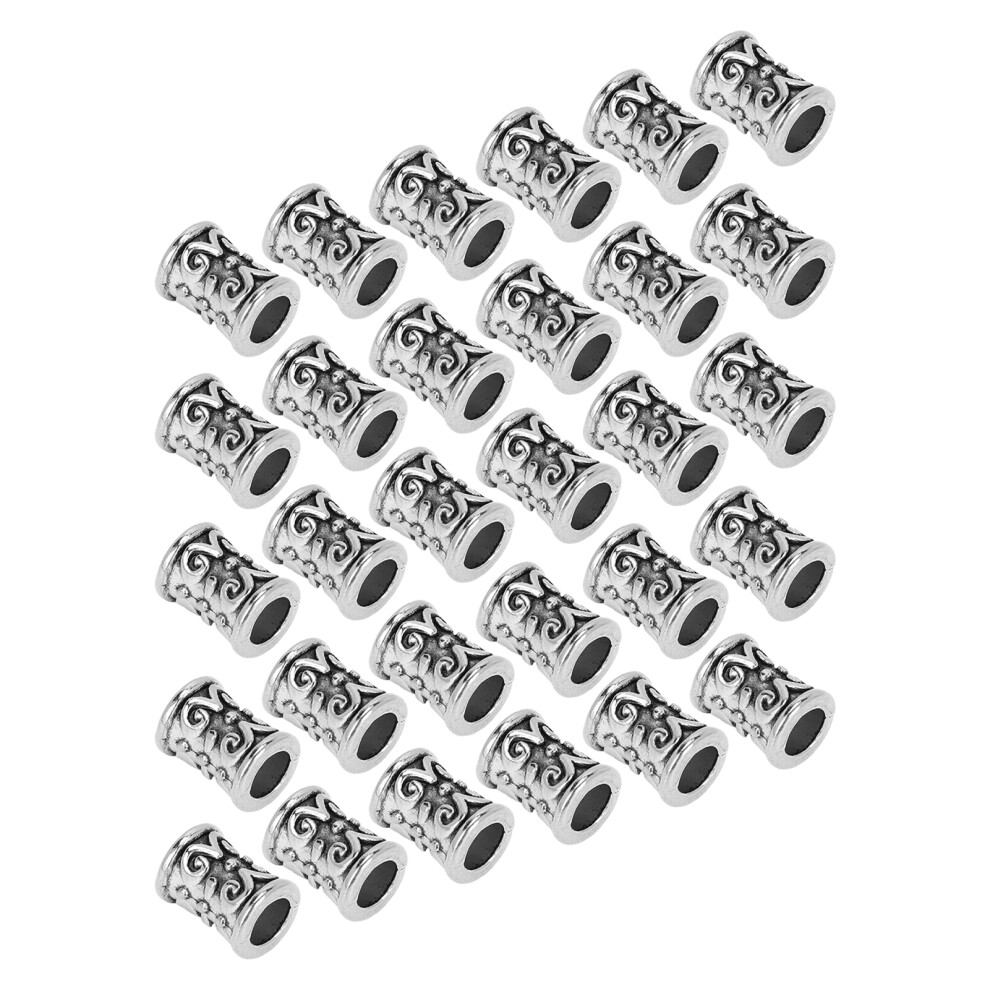 Silver 30Pcs Alloy Hair Tube Beads For Dreadlock Crafting Hair Accessories