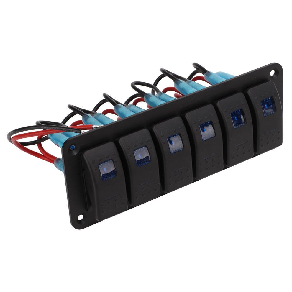 Marine 6 Gang Rocker Switch Panel Ip65 Waterproof Backlit For 12-24V Vehicles Blue 4171376282942