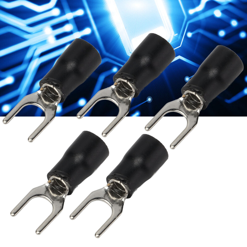 100Pcs Insulated Copper Wire Terminal U Type Fork Spade 16-14Awg Black 4621376284694