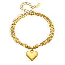 Adjustable Link Chain Bracelets, Heart Charm Bracelet, 18K Gold Plated Bracelet with Romantic Design, Fashion Multi Chains Bracelet, Stainless Steel