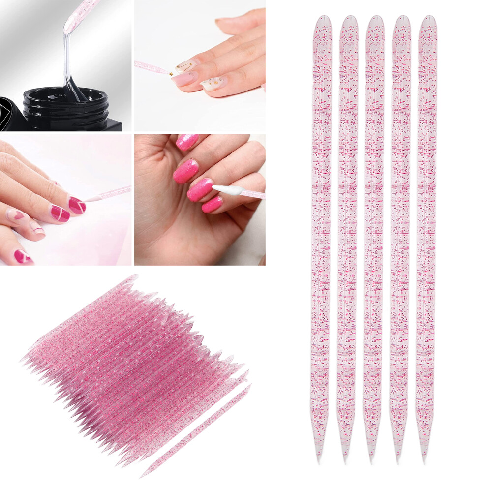 Red Purplish 100 Pcs Disposable Nail Cuticle Pusher Double End Manicure Sticks
