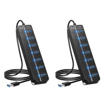 2X 7  USB Hub Splitter Multi Hub USB 3.0 Adapter USB Several  Power Adapter with Switches and Lights