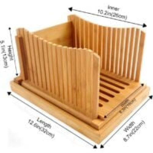 Bamboo Bread Slicer for Homemade Loaf, Three Slice Thickness Options with Adjustable Width, Foldable and Compact Crumb Catcher Bread Cutting Guide, 1