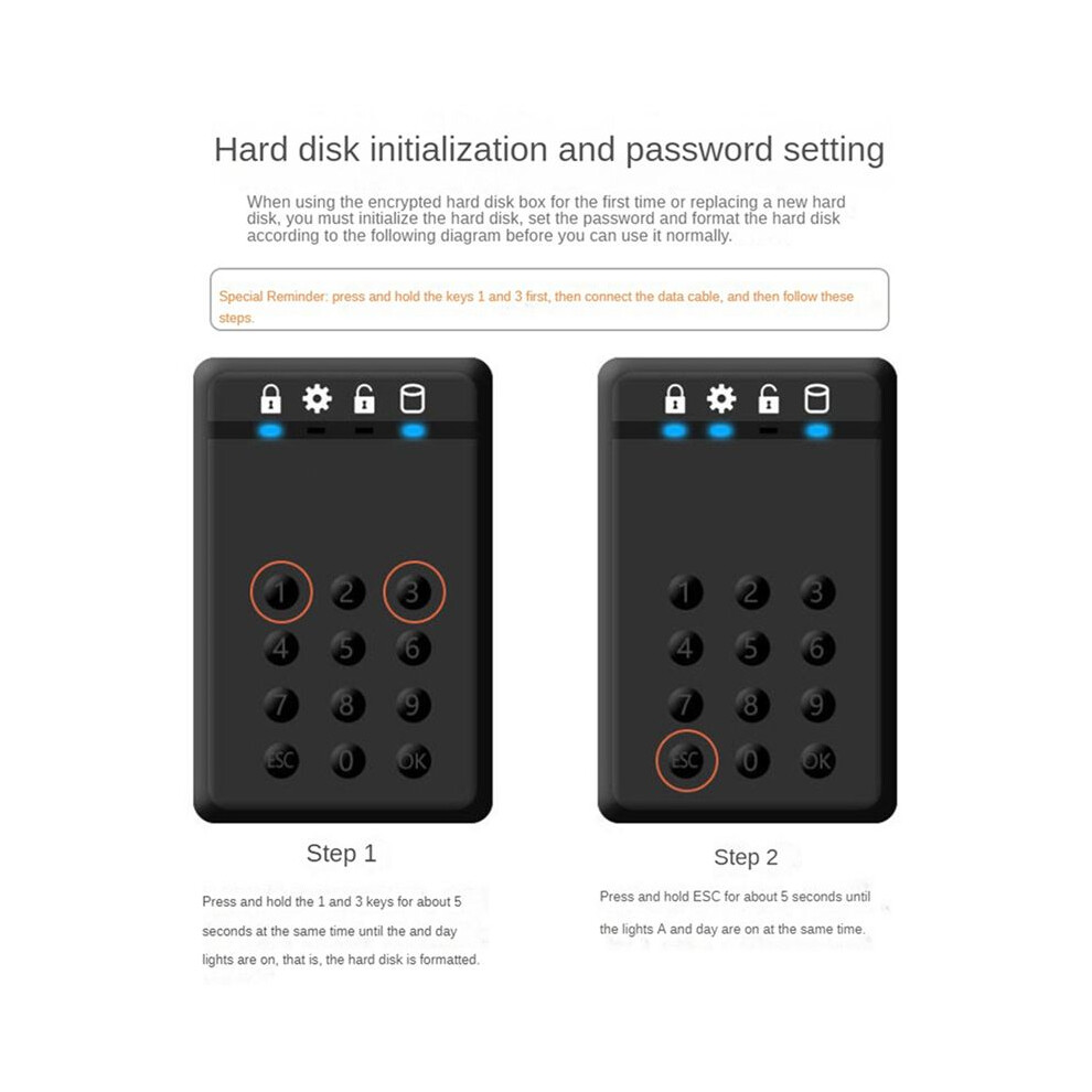 2X Hdd Enclosure Ssd Case Encrypted Hard Drive Enclosure 5Gbps Usb3.0 Hard Drive Enclosure For 2.5 Inch Hard Disk 4712170782230