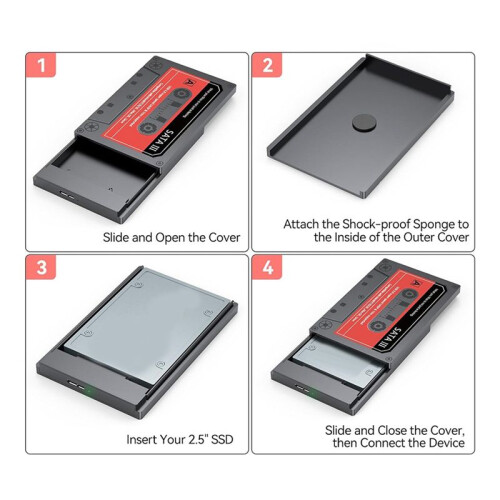 2X Gabinete SSD, Gabinete de Disco Rígido de 2,5 Polegadas Adaptador  para USB3.0 Conversor Externo Estojo SSD para Laptop   PC 1