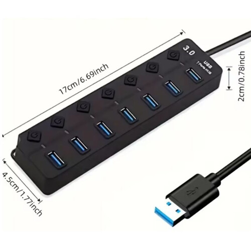 7-Port USB 3.0 Hub with LED Indicator Independent  Control for Laptop Flash Drive Hard Disk Camera Keyboard 1