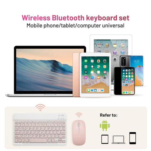 10-Inch  Keyboard with Battery-Powered Mouse Ultra-Thin Wireless Mouse and Keyboard Set for Android Windows C 1
