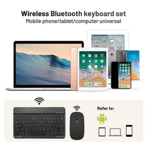 10-Inch  Keyboard with Battery-Powered Mouse Ultra-Thin Wireless Mouse and Keyboard Set for Android Windows A 1