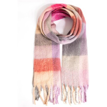 Grote, grof gebreide sjaal met ruitpatroon voor dames, oversized omslagdoek met kwastjes en een warm herfstruitpatroon, huidvriendelijk en modieus